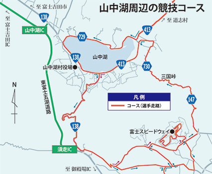 山中湖周辺の競技コース